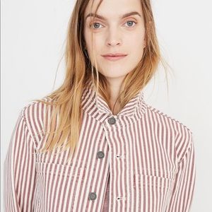 Denim Patch Pocket Chore Coat in Stripe